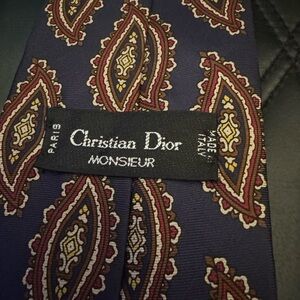 Dior Men's Tie - Navy and Burgundy Paisley